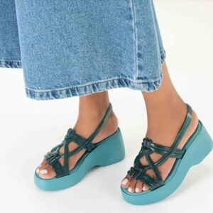 Melissa Sand + Salinas Wedge Sandals Teal Green Size  US 7 (36)
